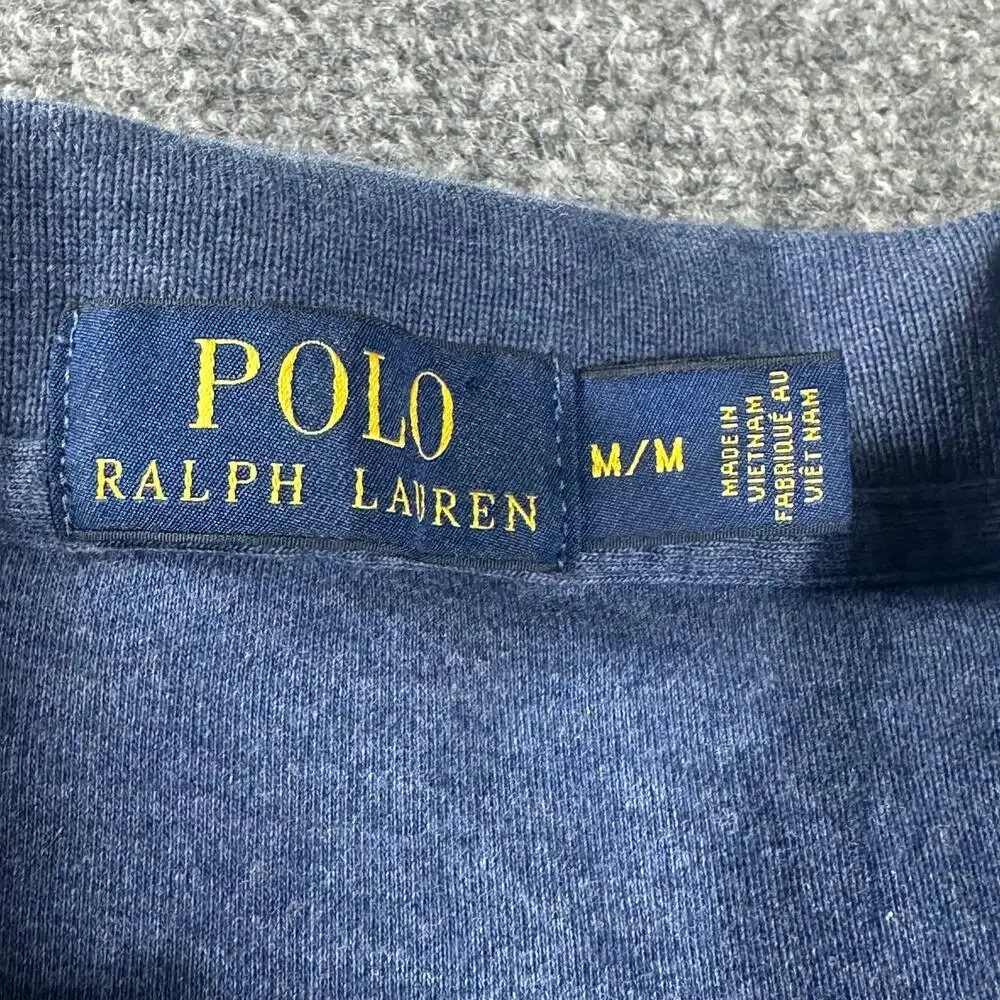 Polo Ralph Lauren Mens Medium Blue Heather Short Sleeve Polo Shirt Green Pony